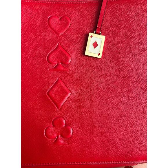 Estée Lauder Red Embossed Leather Cosmetic Travel Bag Playing Card Suit Design - Picture 2 of 8